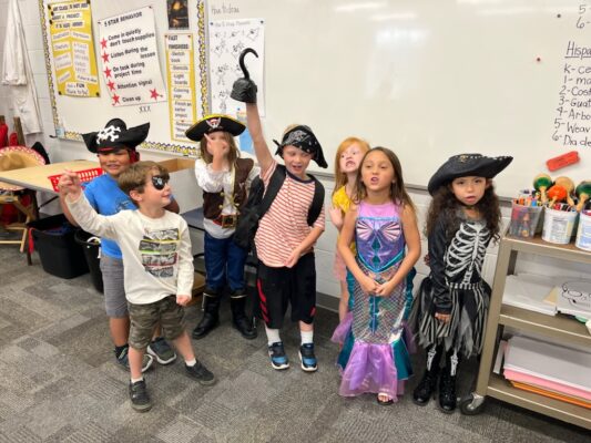 Students are dressed as Pirates in the Art Room