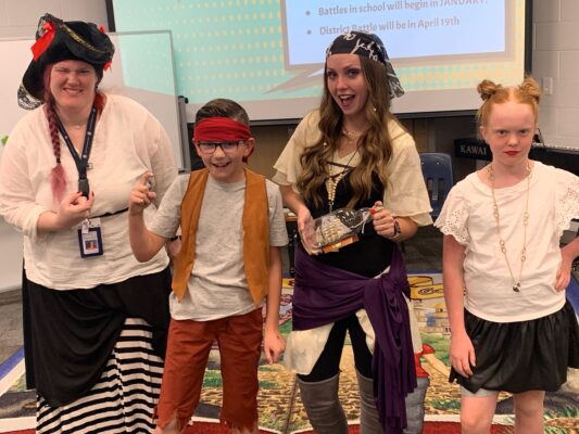 Students are dressed as Pirates in the Library