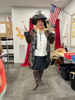 Mrs. Johnson dressed as a pirate