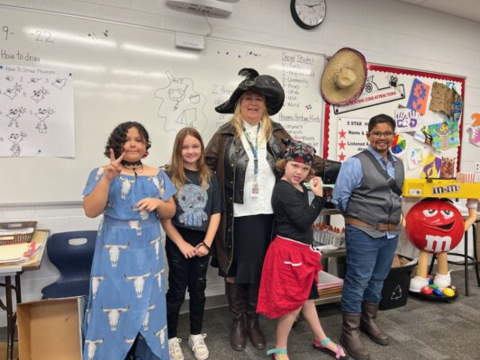 Students are dressed as Pirates in the Art Room