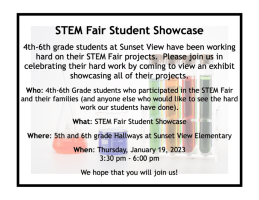 STEM Fair Showcase Flyer in English - all information presented in the text
