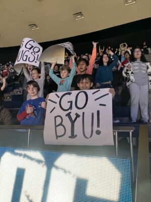 Students in the stadium for the BYU Basketball game.