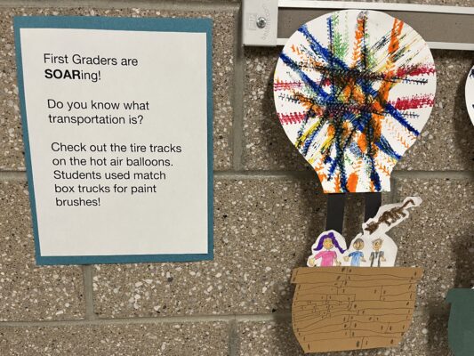 Student artwork on display in the hallway