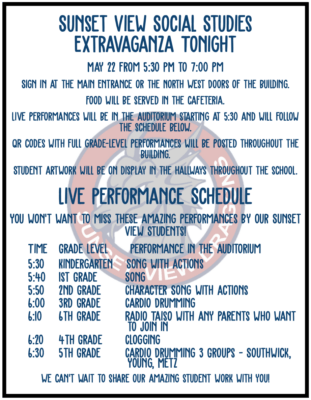 Schedule of social studies extravaganza performances - english